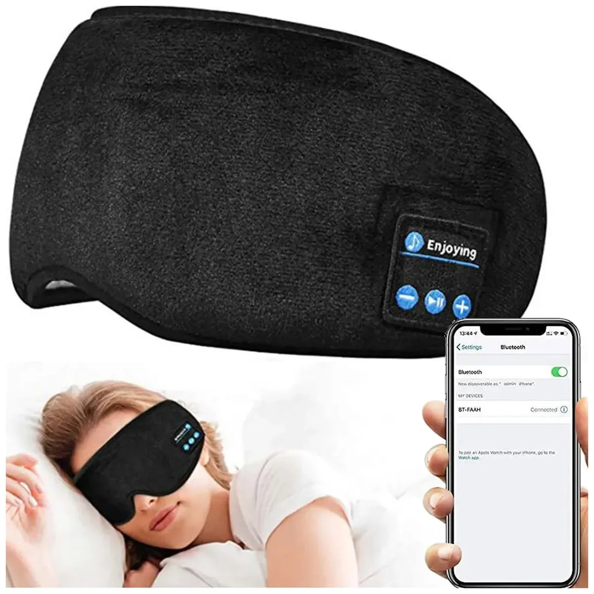 OPASKA NA OCZY DO SPANIA ZACIEMNIAJĄCA SŁUCHANIA MUZYKI BLUETOOTH PODRÓZNA czarny poliester uniseks