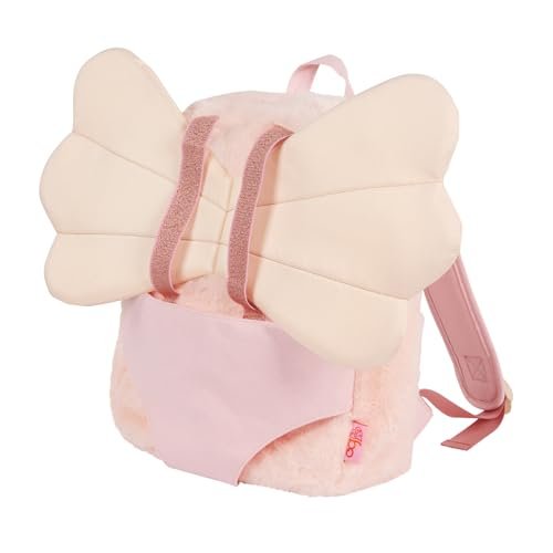 Our Generation Torba do noszenia lalek 46 cm z regulowanymi ramiączkami – plecak dziecięcy w kolorze różowym – miękkie sztuczne futro i skrzydła wróżki – akcesoria podróżne dla dzieci od 3 lat – torba