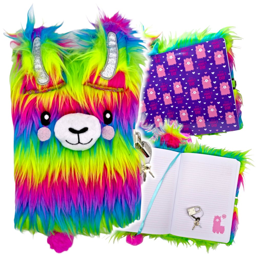 Pamiętnik z kłódką 3D włochacz A5 96k Rainbow Alpaca