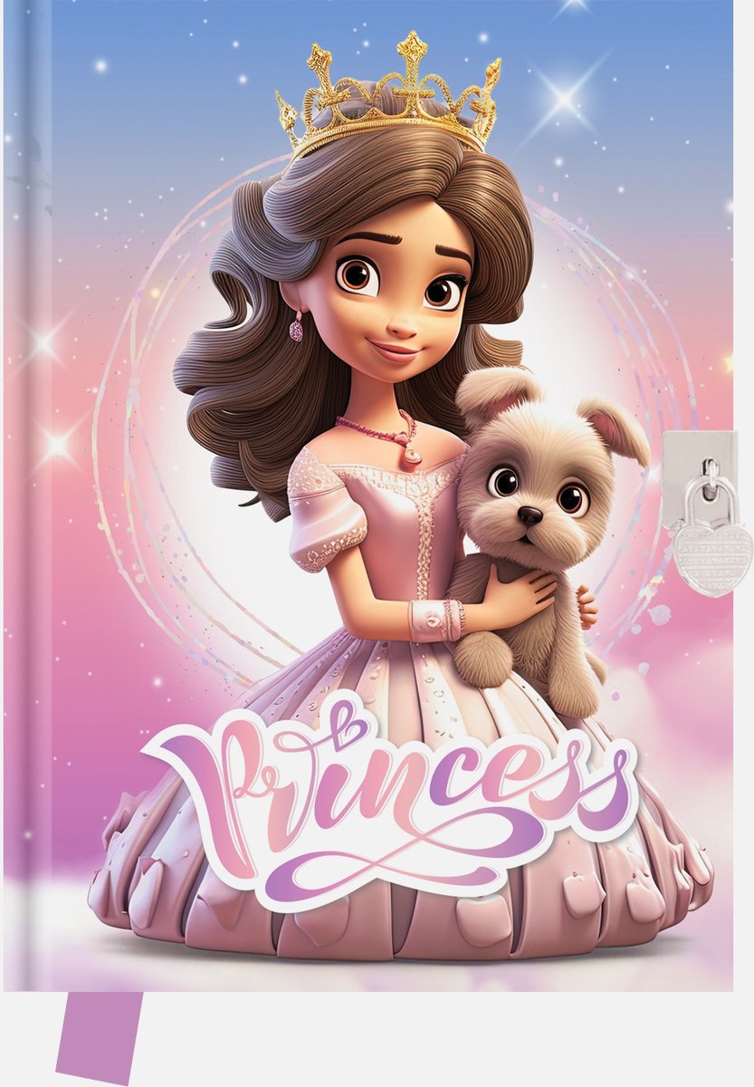 Pamiętnik z kłódką 80k 14x18cm Princess Księżniczka z pieskiem