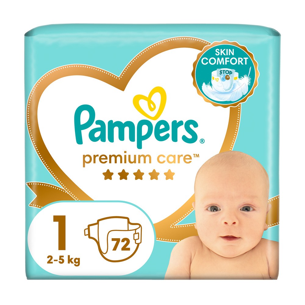 Pampers Premium Care Pieluszki Rozmiar 1, 2-5 Kg, 72 Szt.