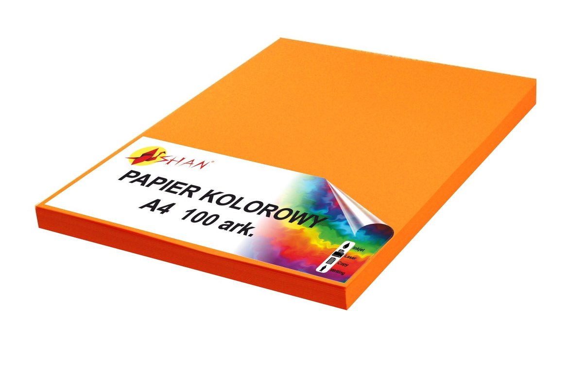 Papier kolorowy A4 80g pomarańczowy fluo neon 100 arkuszy