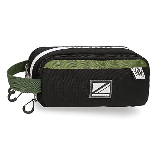 Pepe Jeans Luca Triple Case Czarny 22 x 10 x 9 cm Poliester, Czarny, Potrójny piórnik, czarny, Potrójna torba