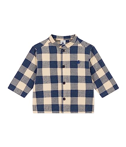 Petit Bateau A08Q4 Koszula z długim rękawem, Incognito Niebieski/Biały Avalanche, 18 miesięcy dla niemowląt, Niebieski Incognito/Biały Avalanche, 18 meses