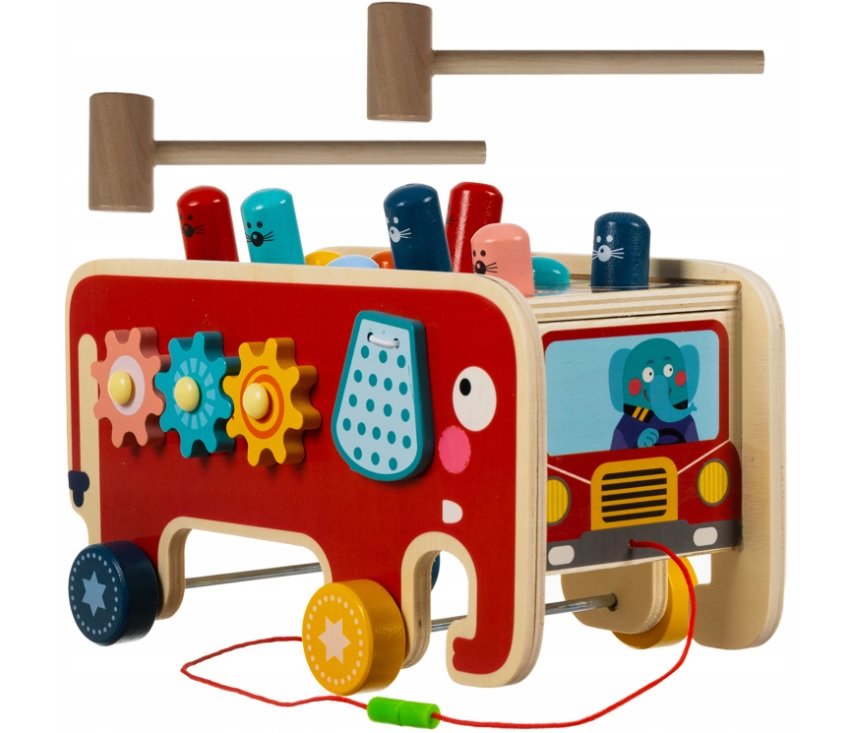 Picollo, Drewniana kostka edukacyjna Słoń Montessori wbijak dla dzieci