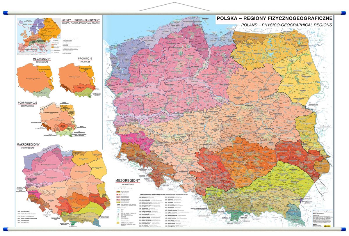 Polska - Regiony Fizycznogeograficzne Mapa Ścienna, 1:700 000, Compass