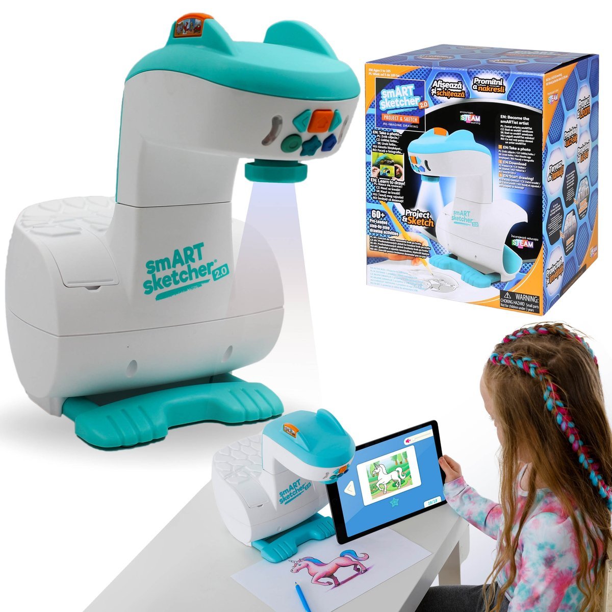 Projektor do nauki rysowania smART sketcher 2.0, PROJEKTOR do szkicowania, RZUTNIK dla dzieci, 60 LEKCJI RYSOWANIA