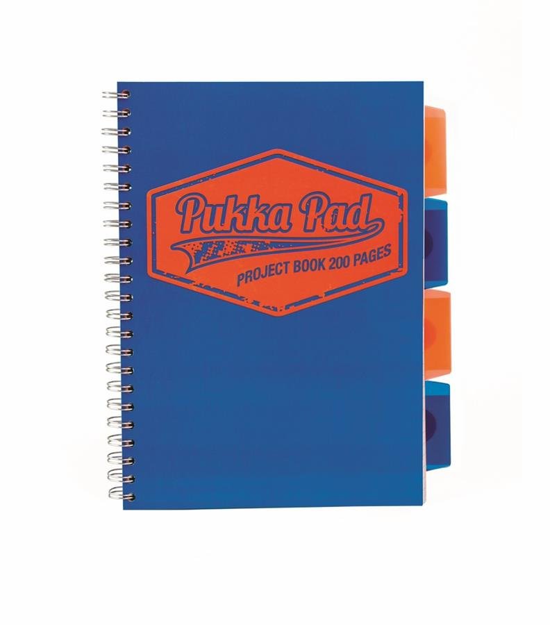 Pukka Pad Kołozeszyt B5 200 kartek w kratkę z zakładkami Neon niebieski PADS