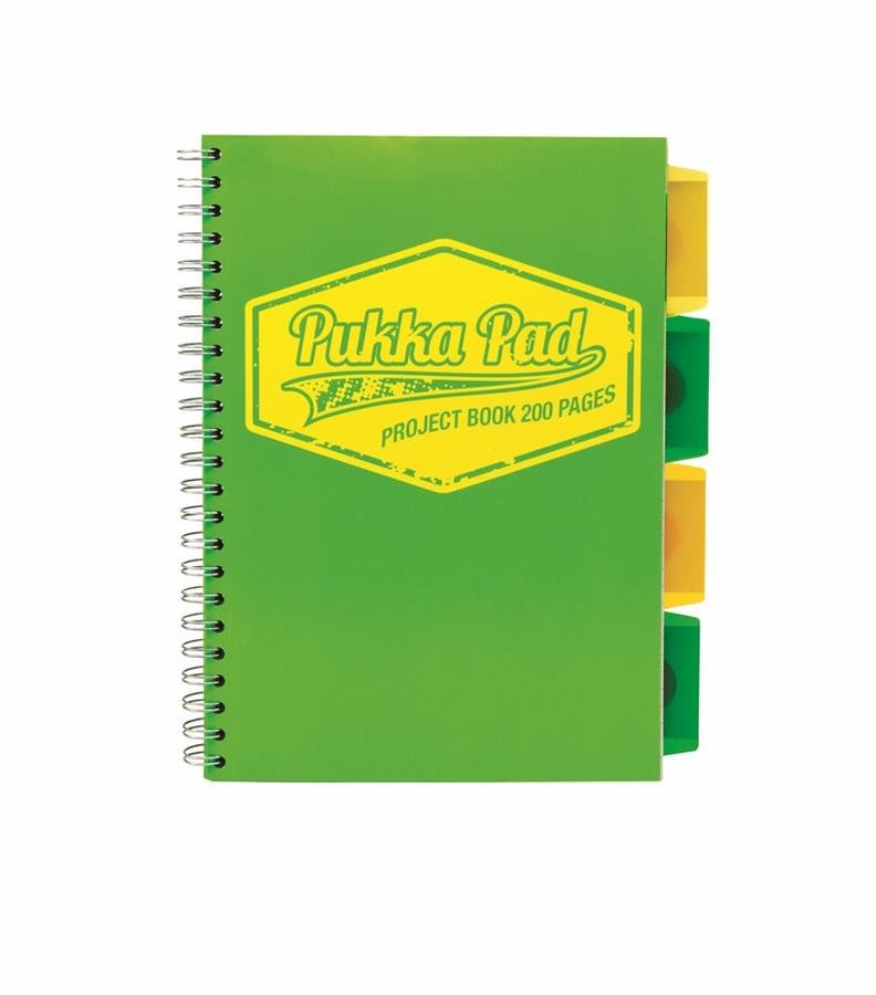 Pukka Pad Kołozeszyt B5 200 kartek w kratkę z zakładkami Neon zielony PADS