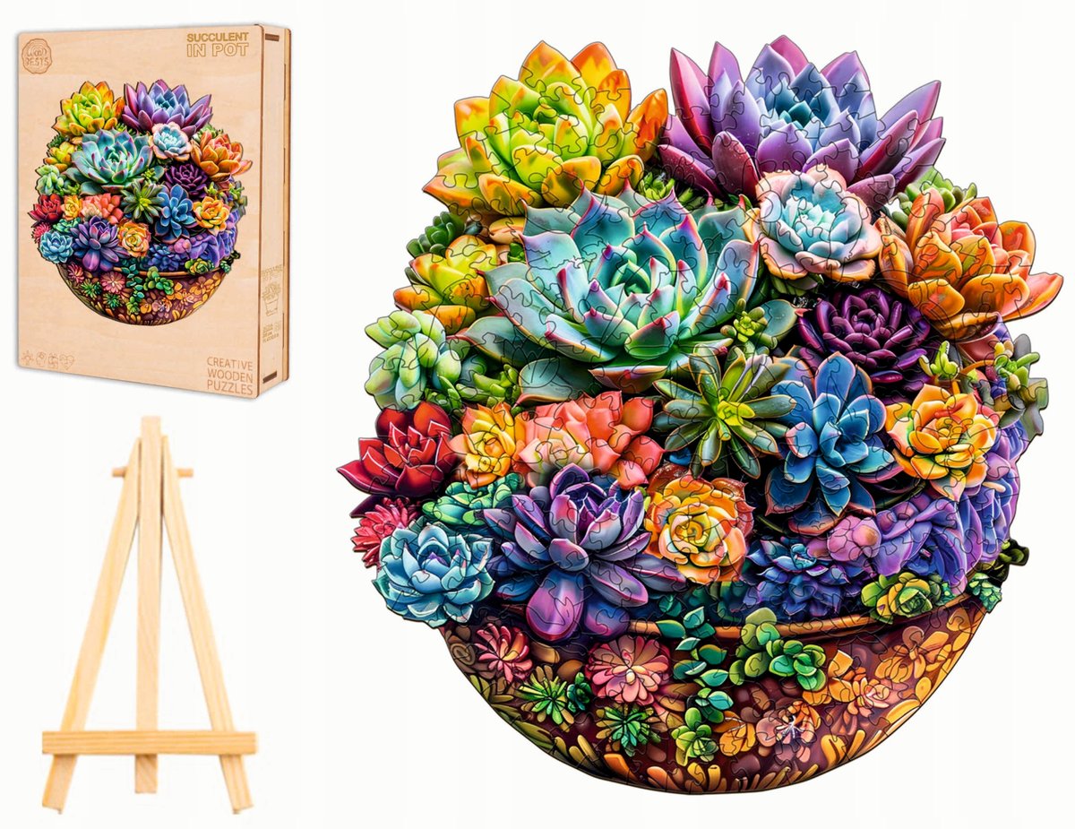 PUZZLE DREWNIANE DUŻE 280 ELEMENTÓW ROŚLINY W DONICZCE W DREWNIANYM PUDEŁKU
