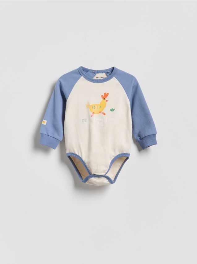 Reserved - Bawełniane body z nadrukiem - kremowy