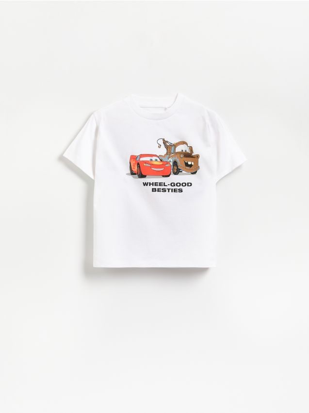 Reserved - Bawełniany t-shirt Auta - biały