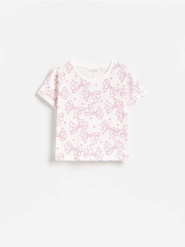 Reserved - Bawełniany t-shirt we wzory - złamana biel