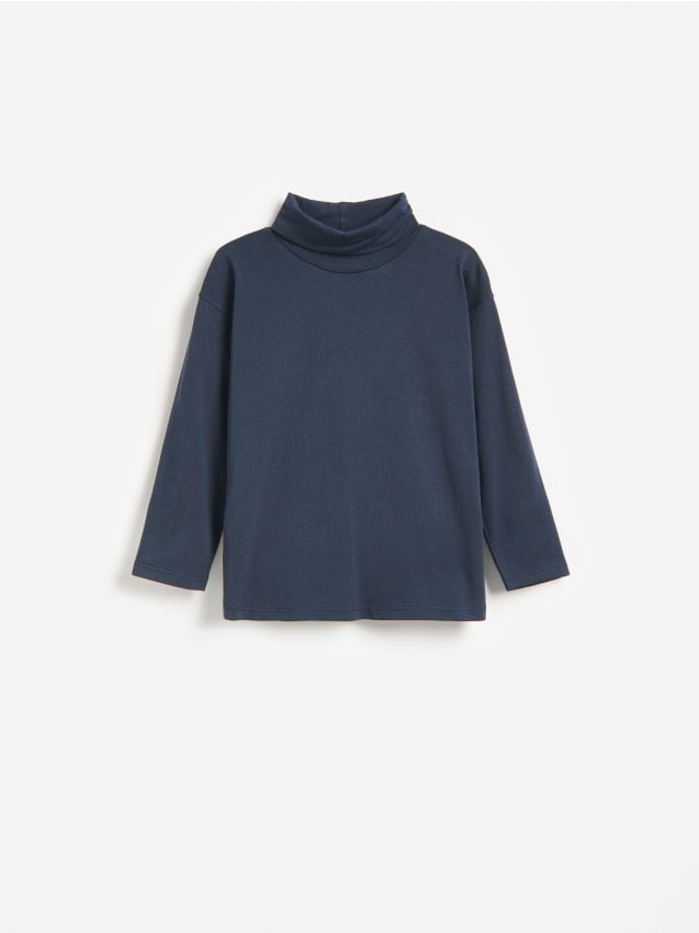 Reserved - Longsleeve z bawełny pima - granatowy