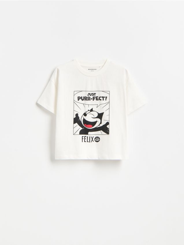 Reserved - T-shirt Kot Feliks - złamana biel