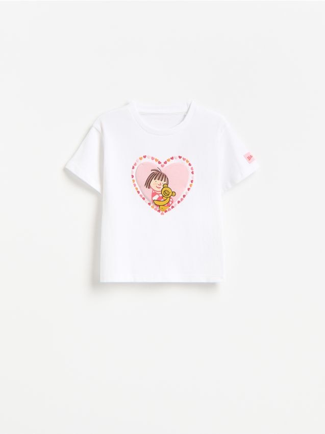 Reserved - T-shirt z aplikacją Basia - złamana biel