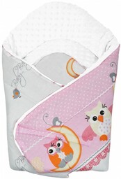 Rożek niemowlęcy Minky + Bawełna, Dwustronny - Sowy nocą różowe