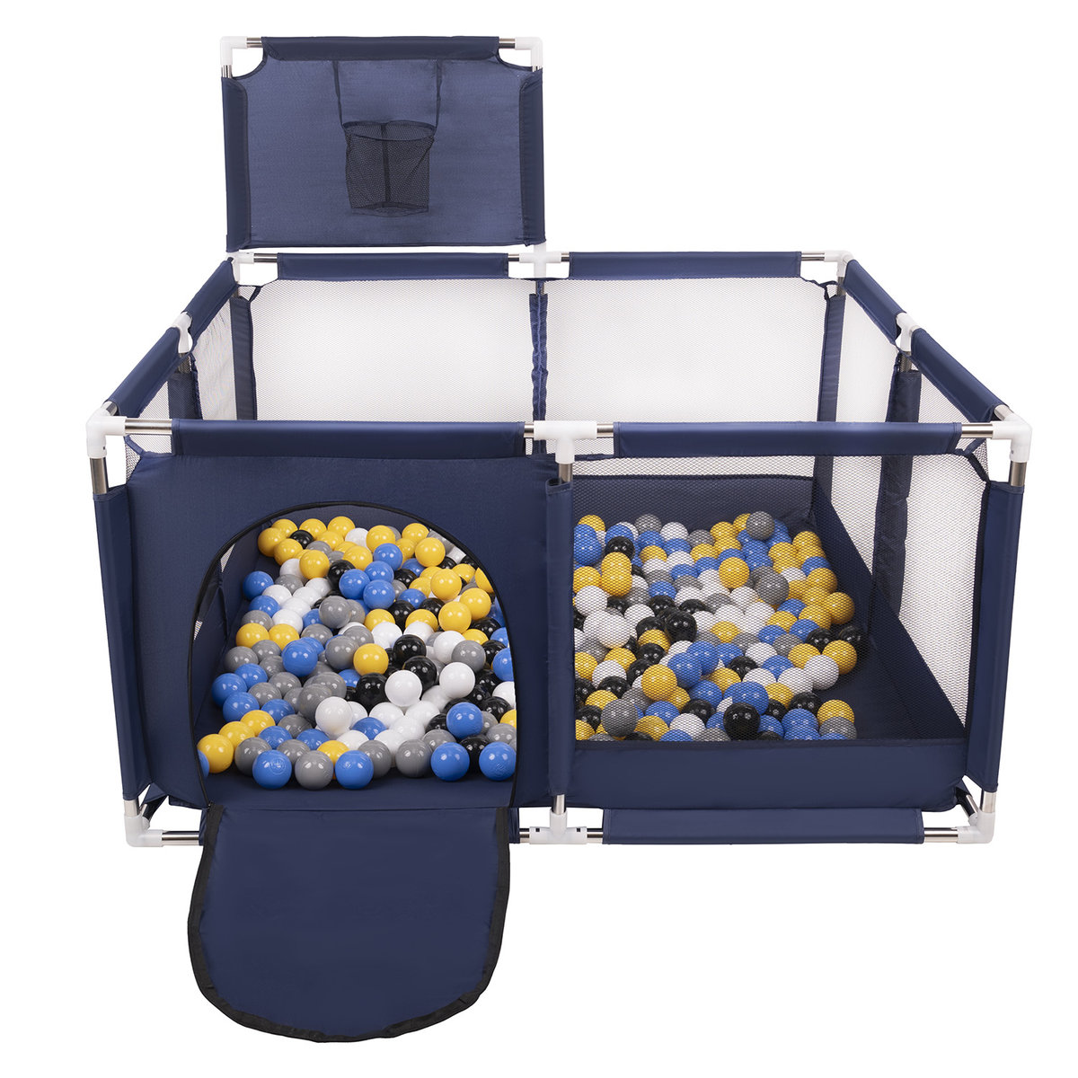 Selonis Boisko KK-100X z piłeczkami 6cm niebieski: czarny-biały-szary-niebieski-żółty 125x125x105/200piłek Zabawka kojec