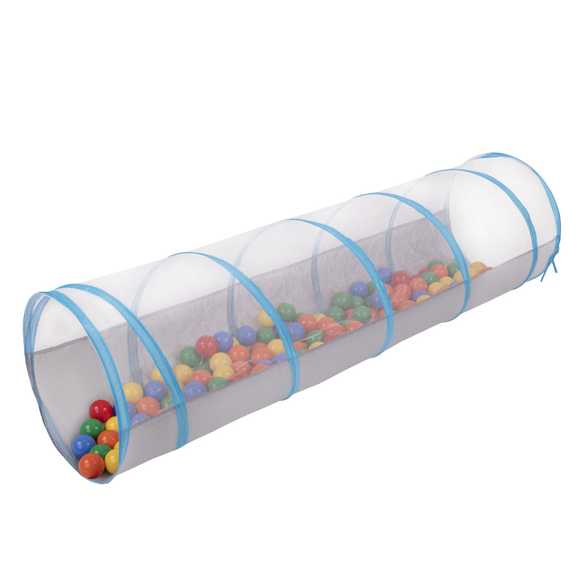 Selonis Tunel do zabawy TT-100X z piłeczkami 6cm szaro-niebieski: żółty-zielony-niebieski-czerwony-pomarańcz 50x50x20/100piłek Zabawka tunel