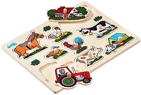Small Foot by Legler Setzpuzzle """"""""""""""""Bauerei"""""""""""""""" aus bunt lackiertem Holz, beinhaltet 9 Puzzleteile mit süßen Farm-Motiven, mit Holzgriffen für kleine Finger, schult die Feinmotorik, für Kinder ab 2 Jahren