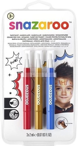 Snazaroo Farby do twarzy w pędzelku 3x2ml Adventure 1180140(czerwony złoty niebieski)