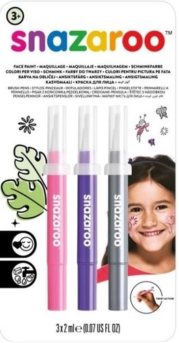 Snazaroo Farby do twarzy w pędzelku 3x2ml Fantasy 1180141(róż fiolet srebrny)