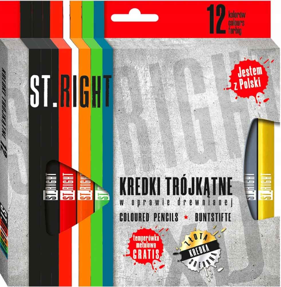 St-Majewski Kredki Kredki trójkątne w oprawie drewnianej 12 kolorów + temperówka ST.RIGHT St-Majewski Kredki TARGI AF139PRU