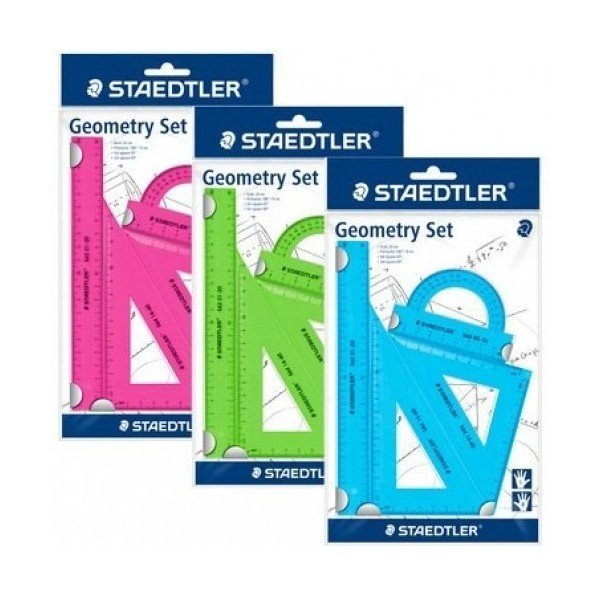 STAEDTLER TEN Zestaw kolorowych przyborów do matematyki, linijka, kątomierz, 2x ekierka