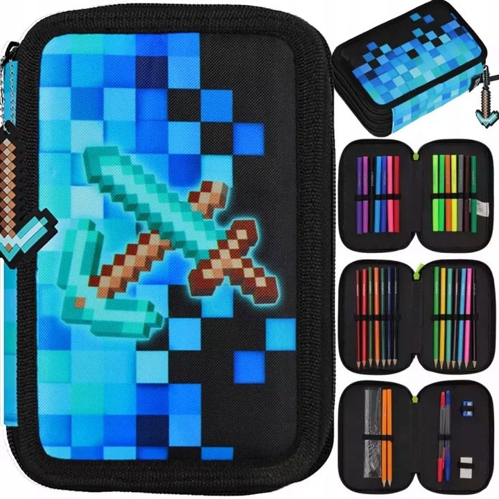 Starpak Piórnik Trzykomorowy z Wyposażeniem Pixel Blue 552628
