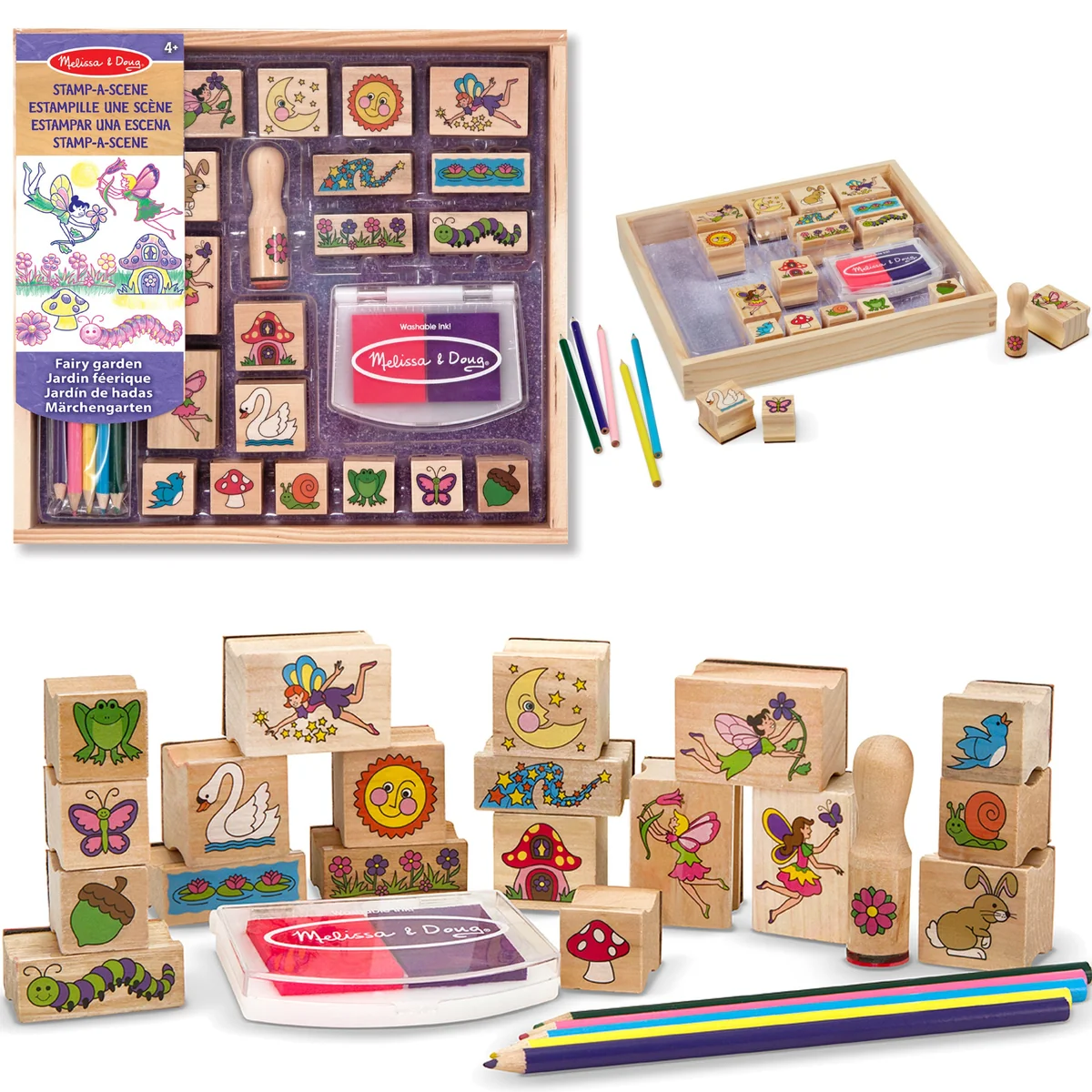 Stempelki Drewniane Pieczątki 20 Wzorów Tusz I Kredki Wróżki Kwiaty I Mieszkańcy Ogrodu Melissa & Doug