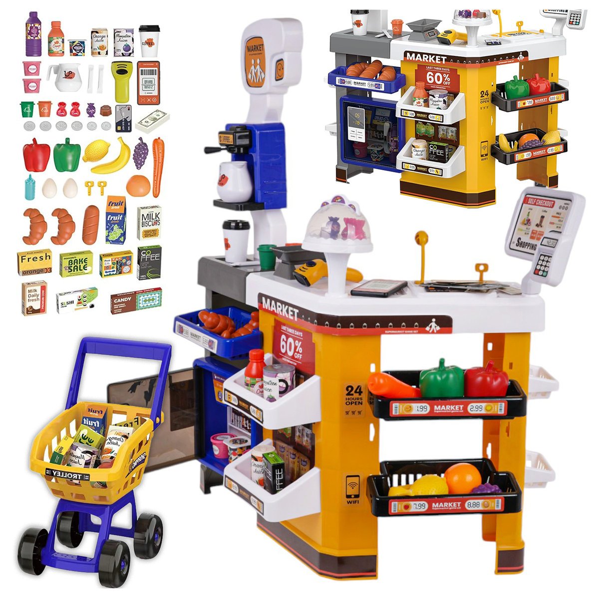 Supermarket SKLEP Z AKCESORIAMI DUŻY MARKET DLA DZIECI KASA WÓZEK SKANER XL
