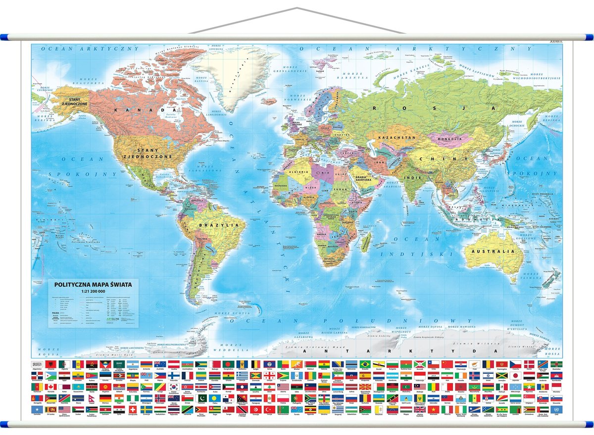 Świat polityczny - mapa ścienna, 1:21 200 000, ArtGlob