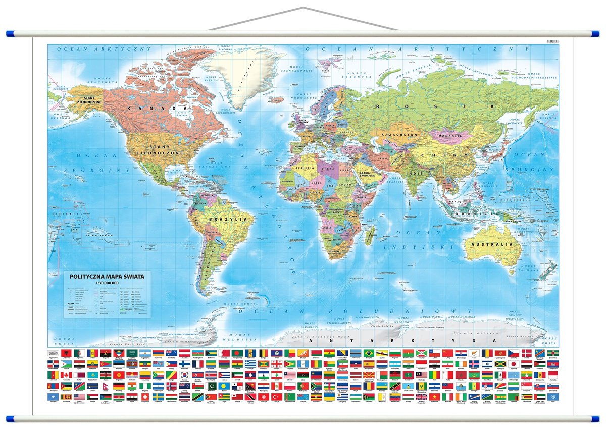 Świat polityczny - mapa ścienna, 1:30 000 000, ArtGlob