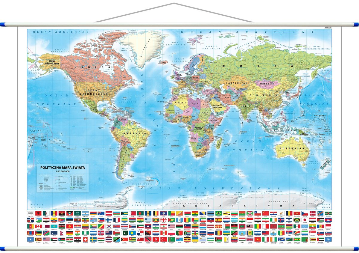 Świat polityczny - mapa ścienna, 1:42 000 000, ArtGlob