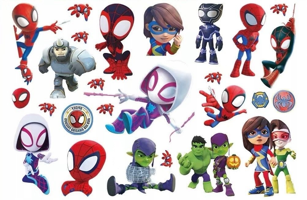 tatuaże tymczasowe Spiderman Spidey duży arkusz zmywalne dużo wzorów H1