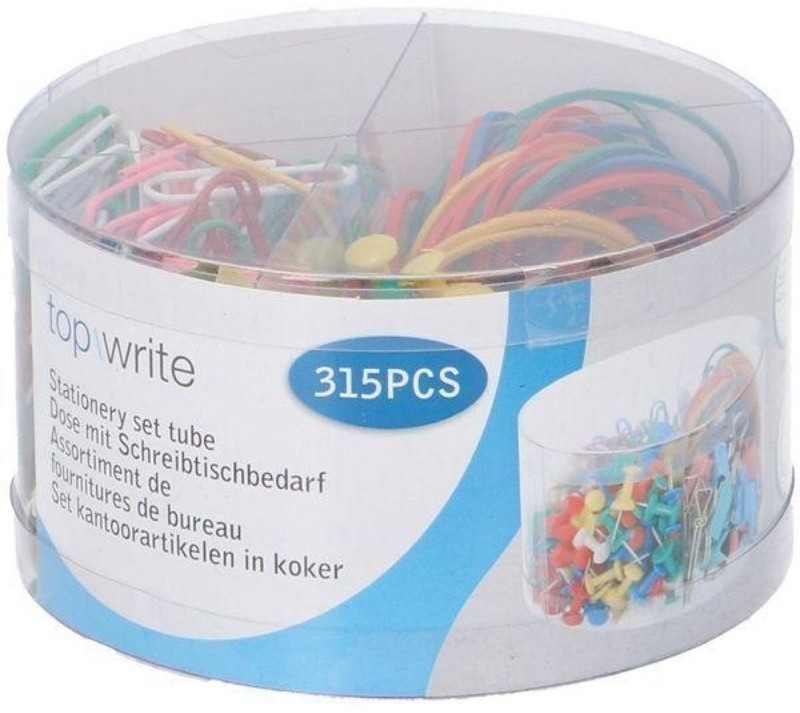 Topwrite Topwrite - Zestaw akcesoriów spinacze, pinezki, gumki w praktycznym pojemniku 315 szt. 8711252081298