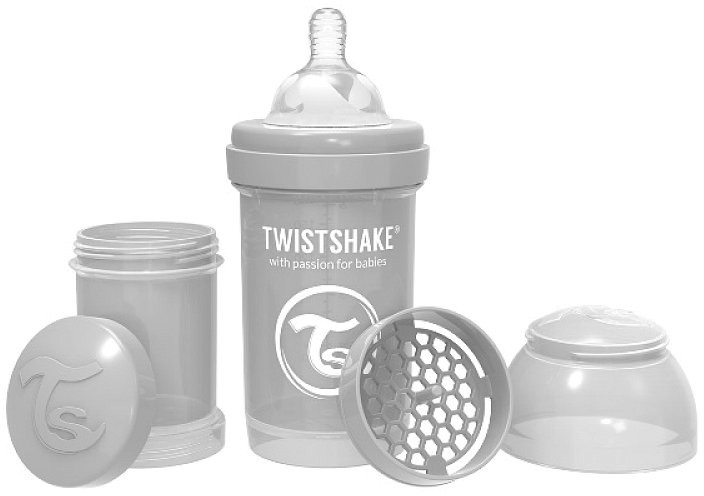 Twistshake Butelka antykolkowa, Szary, 180 ml