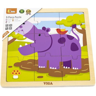 VIGA 51443 Puzzle na podkładce 9 elementów - hipopotam