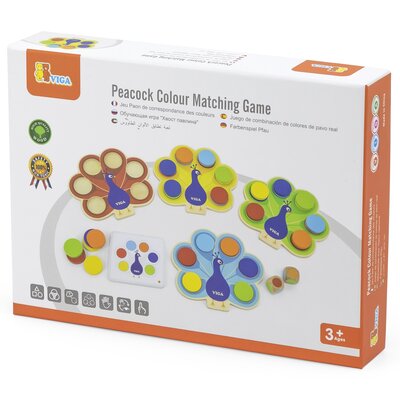 VIGA Drewniana Gra Dopasuj Kolory Pawi Ogon Montessori + Karty