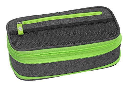 WEDO 24244011 piórnik NEON stretch, z możliwością powiększenia, kilka przegródek, szlufki na długopis, w tym plan lekcji, szary neonowy zielony