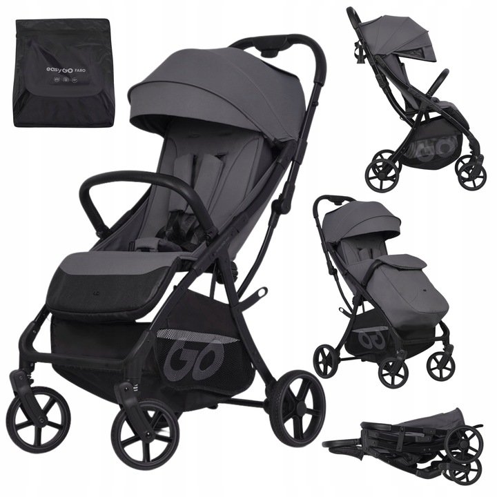 Wózek spacerowy spacerówka EasyGo FARO Cloudy Gray Automatyczne Składanie Do 22kg Lekki