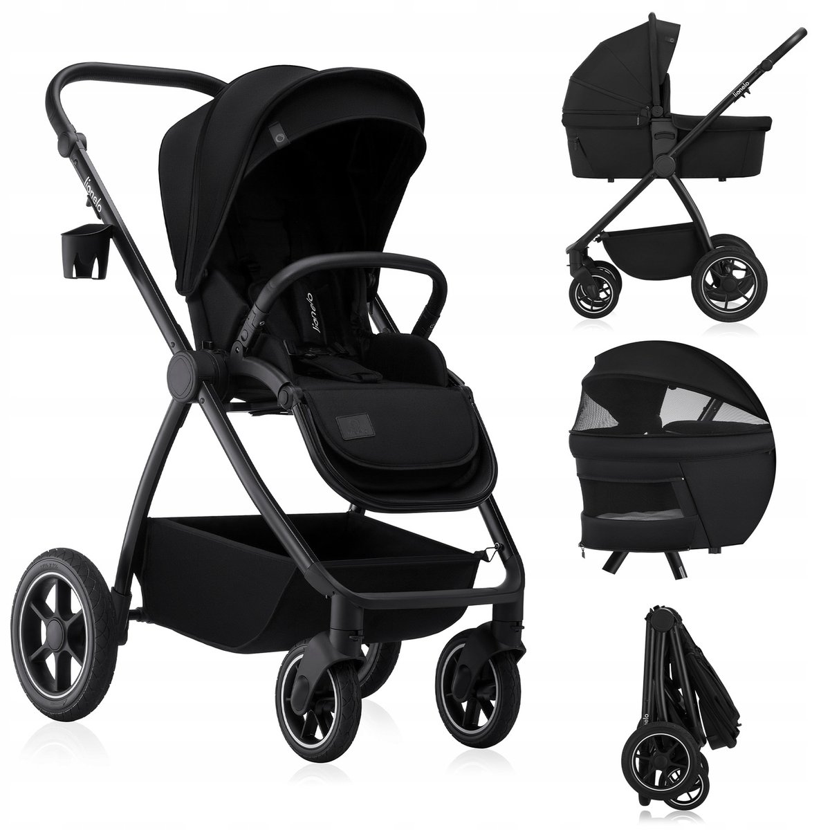 Wózek wielofunkcyjny 2w1 spacerówka + gondola XL materac LIONELO MERIL 2IN1