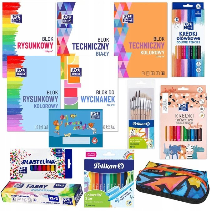 Wyprawka szkolno-plastyczna 10 elementów. Oxford, Pelikan