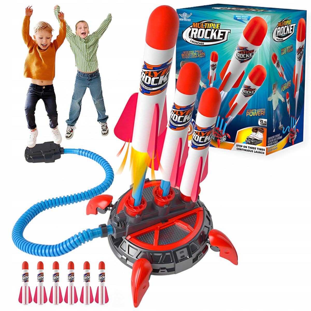 Wyrzutnia Rakiet Katapulta Rocket Launcher Piankowe Na Powietrze Pompka 6 El.