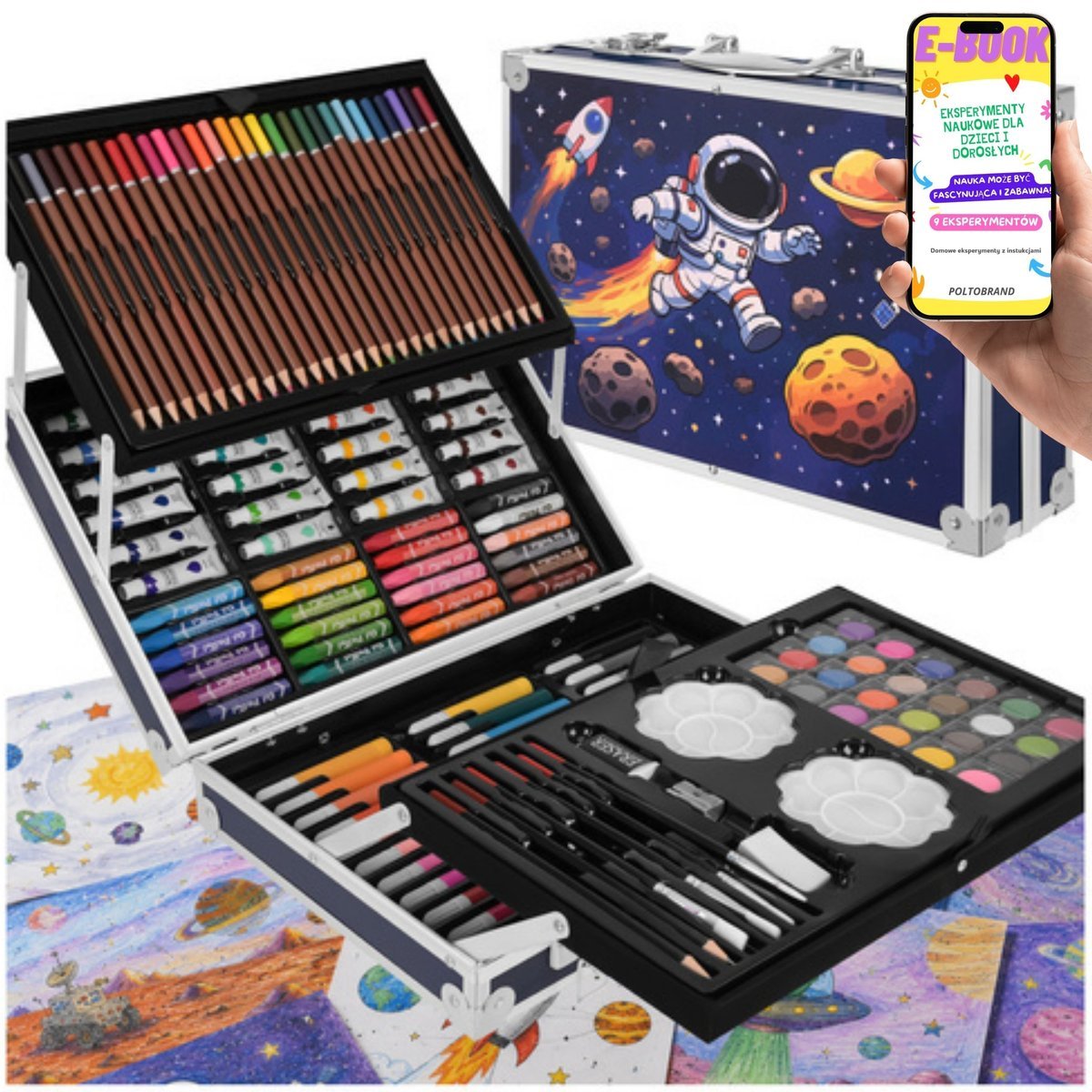 Zestaw do Malowania Astronauta 145 el Walizka Kredki Farby XXL + E-BOOK