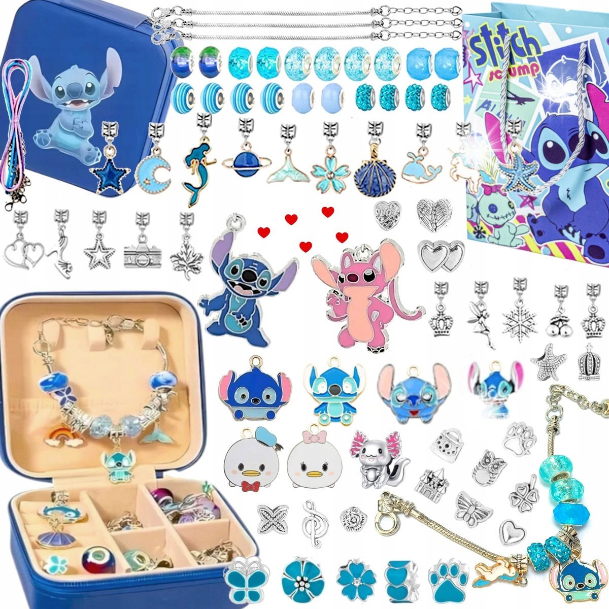 ZESTAW KORALIKÓW DO ROBIENIA BRANSOLETEK BIŻUTERII 73 EL STITCH LILO STICH