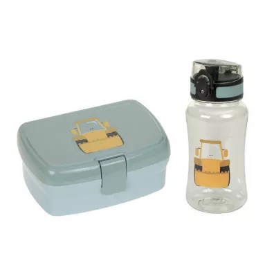 Zestaw na lunch Lunchbox + Tritanowa butelka - bidon 460 ml Tiny Drivers Spychacz