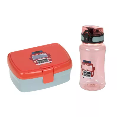 Zestaw na lunch Lunchbox + Tritanowa butelka - bidon 460 ml Tiny Drivers Wóz strażacki