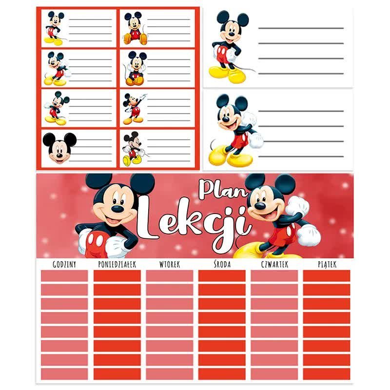 Zestaw PLAN LEKCJI + NAKLEJKI Na Zeszyt Podręcznik Dla Fana MICKEY & MINNIE